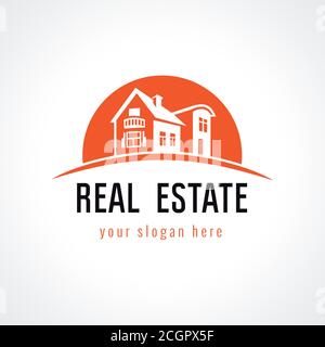 Real estate vector logo. House for sale. Icon for own property agency, building, lease, insurance, buying, invest, landscaping or hotel business. Stock Vector