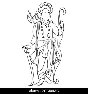 continuous line drawing. Rama Silhouette God Stock Vector