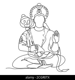 continuous line drawing. Hanuman Silhouette God Stock Vector