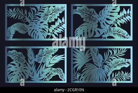 Set template for cutting. Palm leaves pattern. Laser cut. Vector illustration.. Stock Vector