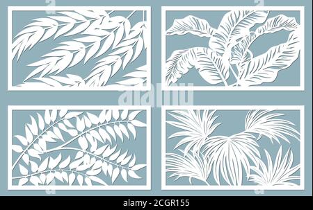 Set template for cutting. Palm leaves pattern. Laser cut. Vector illustration.. Stock Vector
