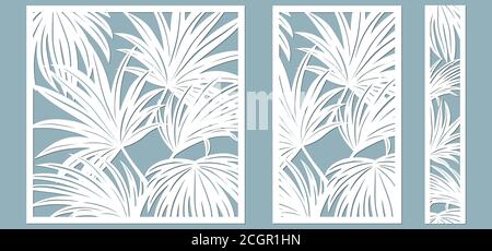 Set template for cutting. Palm leaves pattern. Laser cut. Vector illustration.. Stock Vector