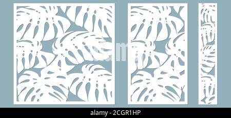 Set template for cutting. Palm leaves pattern. Laser cut. Vector illustration.. Stock Vector