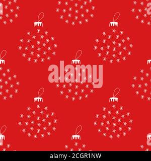 Seamless pattern made from white Christmas bauble shape from snowflakes on a red background. Vector stock illustration. Stock Vector