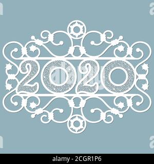 Image 2020. Lasercut. Set template for laser cutting and Plotter. Vector illustration. Pattern for the laser cut, potter and screen printing Stock Vector