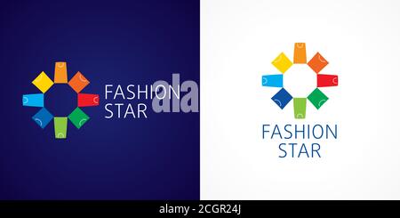 Fashion star creative round logo on white and dark background. Abstract isolated graphic design template. Branding concept. Logotype modern concept Stock Vector