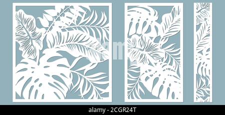 Set template for cutting. Palm leaves pattern. Laser cut. Vector illustration.. Stock Vector