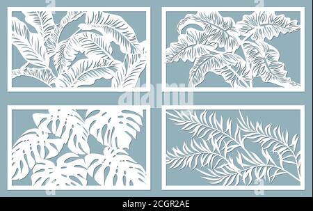 Set template for cutting. Palm leaves pattern. Laser cut. Vector illustration.. Stock Vector