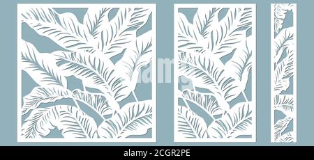 Set template for cutting. Palm leaves pattern. Laser cut. Vector illustration.. Stock Vector