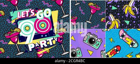Retro 80s 90s Party Invitations Retro style textures and alphabet mix.  Aesthetic fashion background and eighties graphic. Pop and rock music party  eve Stock Vector Image & Art - Alamy