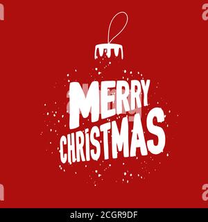 Christmas tree ball from snowing effect and Merry Christmas lettering inside on a red background. Stock Vector