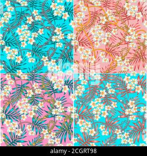 Luxurious elegant pattern with trendy 80s splendor tropical flowers and palm leaves fashion accessories, Instagram Stories template. Set photo frame. Stock Vector
