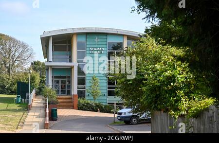 Brighton UK 12th September 2020 -  Cardinal Newman Catholic School and Newman College in Hove Brighton where two members of staff and three students have recently tested positive e for COVID-19 coronavirus . It is believed the students from the Cardinal Newman Sixth Form College had attended a social gathering before the new term began   : Credit Simon Dack / Alamy Live News Stock Photo