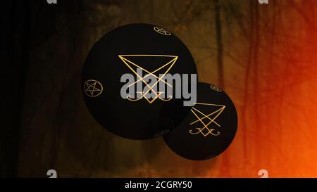 Black spheres in the air. Magic symbols. 3D rendering Stock Photo