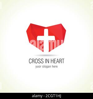 Christian cross icon in the heart inside. Black christian cross sign ...