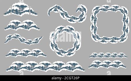 Sea waves sketch pattern. Ocean surf wave hand drawn horizontal seamless pattern illustration vector Stock Vector