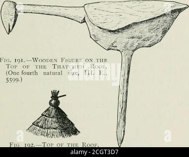 . The Victoria Nyanza; the land, the races and their customs, with specimens of some of the dialects . pear-ance (Fig. 190). With respect to the summit of theroof, every house-owner follows some fancy of his own.One tops it with a straw cap, others let the straw standupright like a broom ; one man adorns his roof with anostrich egg on the top, another plants a wooden figurethere (Fig. 191). Fig. 192 depicts the roof of the hut ofan Urima man, with a pot on the top, and with horizontal USSUKUMA M3 sticks, adorned with snails shells, inserted in the straw.The Wassukuma adorn the entrance to thei Stock Photo