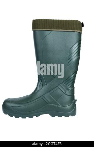 Green rubber boots isolated on white background. File contains clipping path. Stock Photo