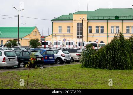 BELARUS, VITEBSK - SEPTEMBER 10, 2020: Ambulances in parking lot at clinic Stock Photo