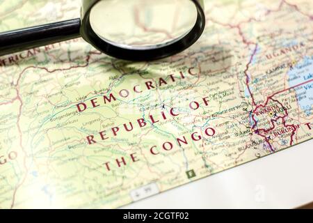 Ivanovsk, Russia - November 24, 2018: Democratic Republic of the Congo on the map of the world Stock Photo