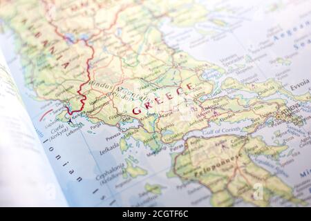 Ivanovsk, Russia - November 24, 2018: Greece on the map of the world Stock Photo