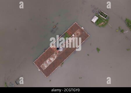 Savar, Bangladesh. 12th Sep, 2020. A drone picture shows brickfields submerged in water in Savar, near Dhaka, Bangladesh, September 12, 2020. Credit: Suvra Kanti Das/ZUMA Wire/Alamy Live News Stock Photo