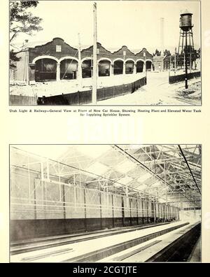 . Electric railway journal . Utah Light & Railway—Main Street, Salt Lake City, with and without Center Poles Plate XVIII. Utah Light & Railway—Interior of New Car House in Salt Lake City, Showing Skylight Arrangement and Lines of Aisle Sprinklers Plate XIX