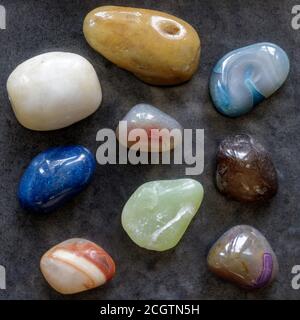 Precious Gemstone Collection isolated against dark gray. Stock Photo