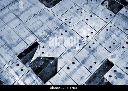 Plasma cutting at the factory. Cut sheet metal. Details. Stock Photo