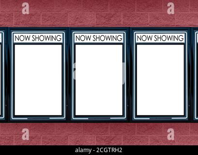 Horizontal of three blank movie marquees on a red background. Stock Photo