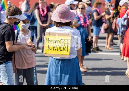 Demonstration in Odeansplatz, Munich, Germany on the 12.09.2020, protest against corona regulations in Bavaria and Germany Stock Photo