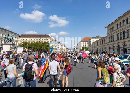 Demonstration in Odeansplatz, Munich, Germany on the 12.09.2020, protest against corona regulations in Bavaria and Germany Stock Photo