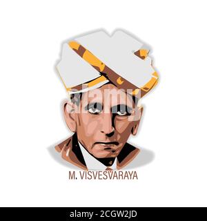 Colored sketch poly art of M. Visvesvaraya. Birth anniversary on 16th September. Vector Illustration. Stock Vector