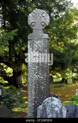 The 13 foot tall, 10thC or 11thC Celtic Cross in the churchyard of St Brynach Church, Nevern, Pembrokeshire, West Wales, UK Stock Photo