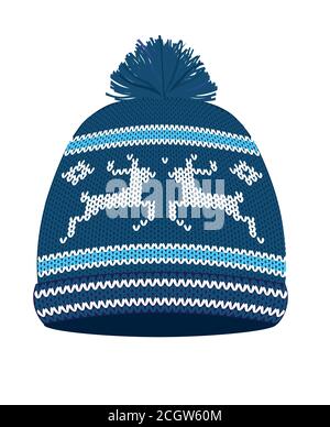 Blue knitted winter hat. vector illustration Stock Vector