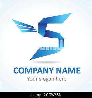 S vector logo. Paper letter S symbol with wings flyes. Business corporate, financial report company or social service branding sign. Stock Vector