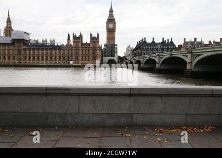 London UK, August 23 2017: View of Westminster British Parliament from across the Thames in late summer day in London Stock Photo