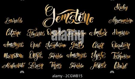 Gem names. Gemstones lettering set. Great vector stock Stock Vector