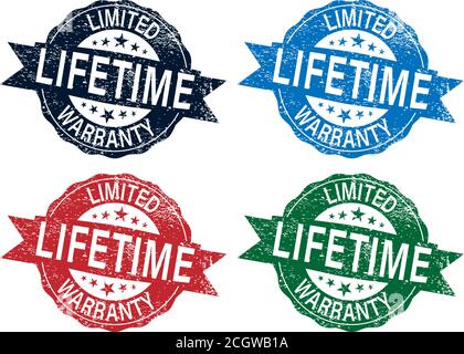 Grunge rubber stamp with small stars and the word Lifetime warranty inside, vector illustration set Stock Vector