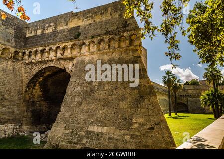 BARI, ITALY - SEPTEMBER 1, 2020: light is enlightening Norman-Swabian Castle in Bari Stock Photo