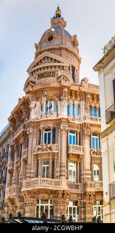 BARI, ITALY - SEPTEMBER 1, 2020: light is enlightening Mincuzzi Palace Stock Photo