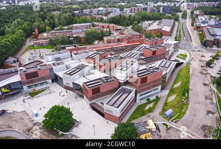 Espoo, Finland - September 11, 2020: Aerial view of the brand new Aalto university campus. Modern nordic architecture. Stock Photo