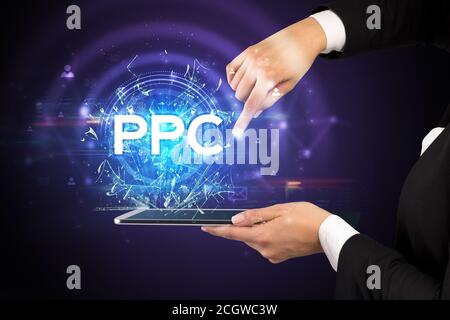 Close-up of a touchscreen with PPC abbreviation, modern technology ...