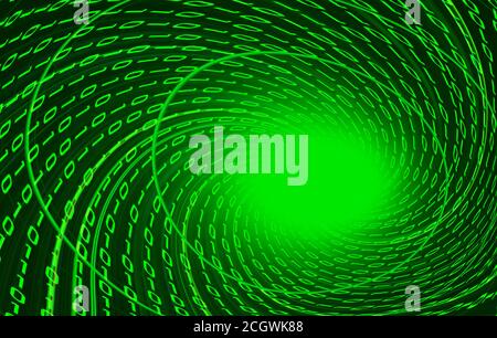 Digital binary data tunnel and binary code streaming on the black background. Stock Photo