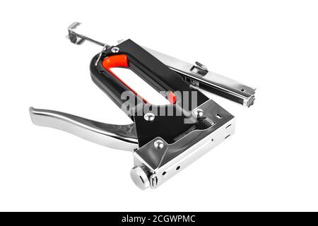 Construction metal stapler on a white background, isolated Stock Photo