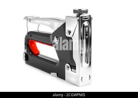Construction metal stapler on a white background, isolated Stock Photo