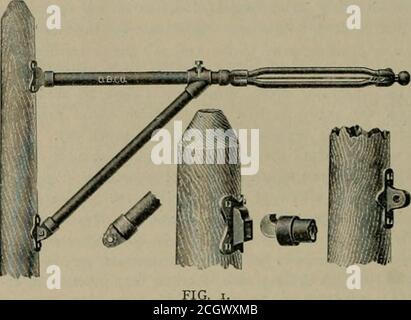 . The street railway review . flexible polebrackets made by the Ohio Brass Co., which have become verypopular. Fig. i is the Woods type, style A for wood poles, andin this a peculiar form of pole socket and hook casting is used forattaching the bracket to the pole. These castings, which are wellshown in the enlarged view, in conjunction with the brace arm, ad-mit of a vertical adjustment of the horizontal arm and give the ad-ditional feature also of allowing the bracket to be easily swunginto position on the pole, the pole castings having been previouslyput up. The flexible end at the outer ex Stock Photo