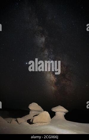 HooDoos and Milky Way stars  in Goblin Valley State Park, San Rafael Desert, Emery, Utah, USA Stock Photo