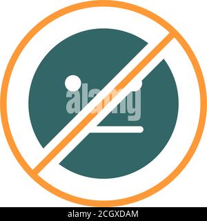 Forbidden sign with a expressionless emoji colored icon. No emotions, indifferent symbol Stock Vector
