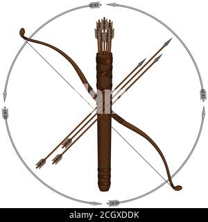 Vector design of Bow Arrow Quiver Archery Kit on white background, each element is individual Stock Vector